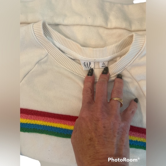 GapKids Rainbow Stripe Sweatshirt GUC sz L (10) SOFT CUTE Cream Ivory - Picture 6 of 17